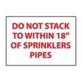 National Marker Co Fire Safety Sign - Do Not Stack To Within 18in Of Sprinklers Pipes - Vinyl M412P